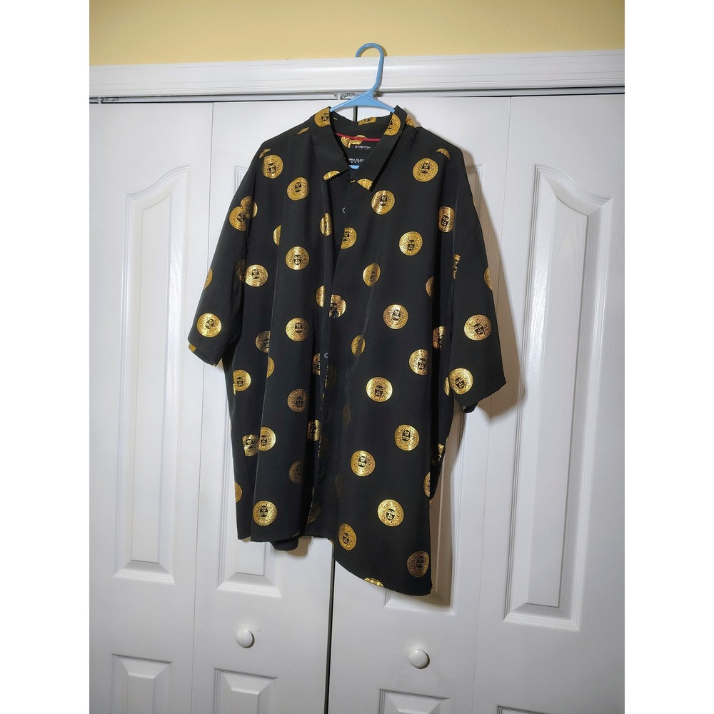 Drill Clothing Co Mens 5X Black Gold Foil Medusa Coin Print Stretch Button Down